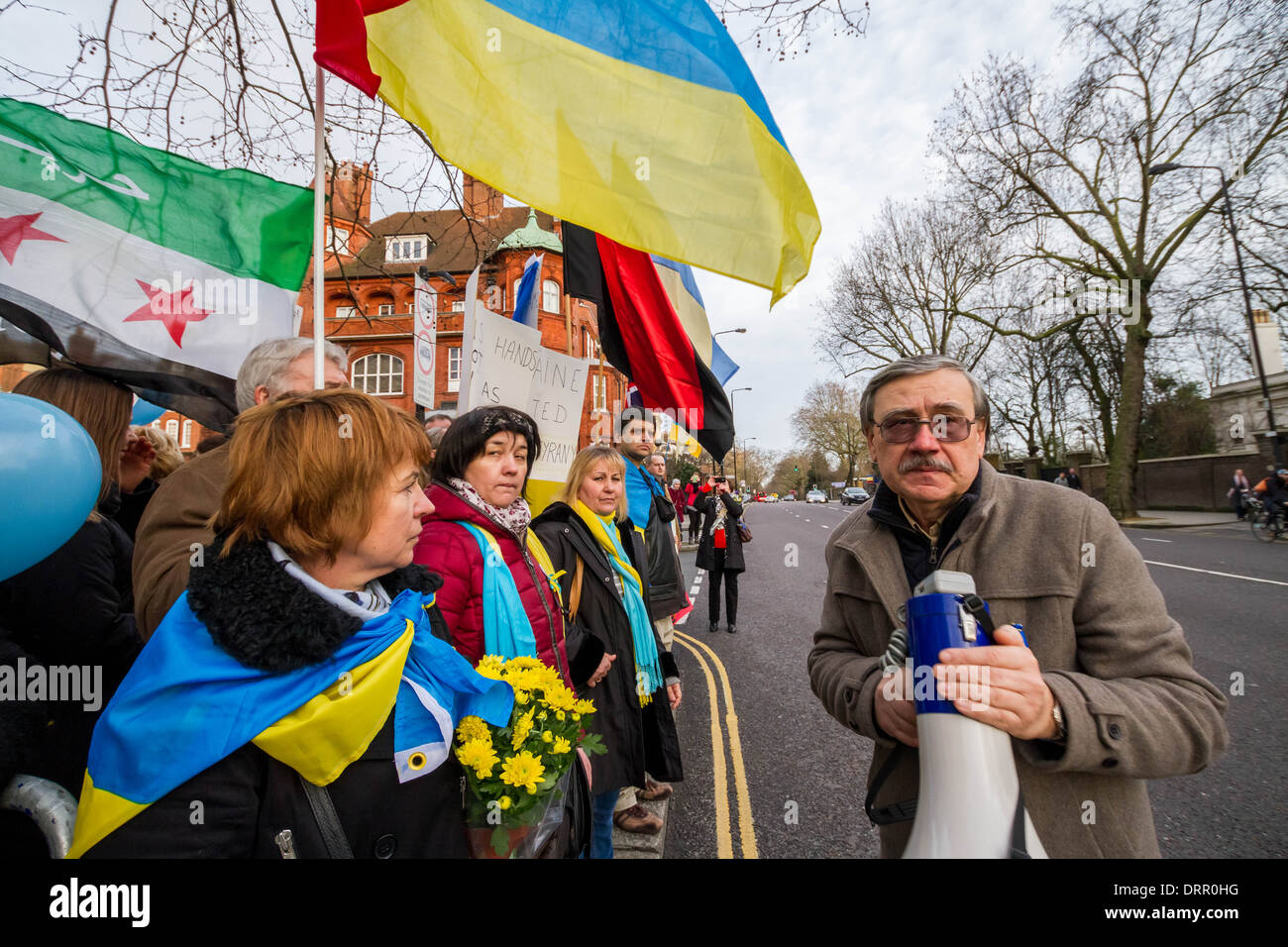 In base britannica ucraini solidarietà marcia di protesta a Londra per Euromaidan consapevolezza della protesta a Kiev, Ucraina Foto Stock