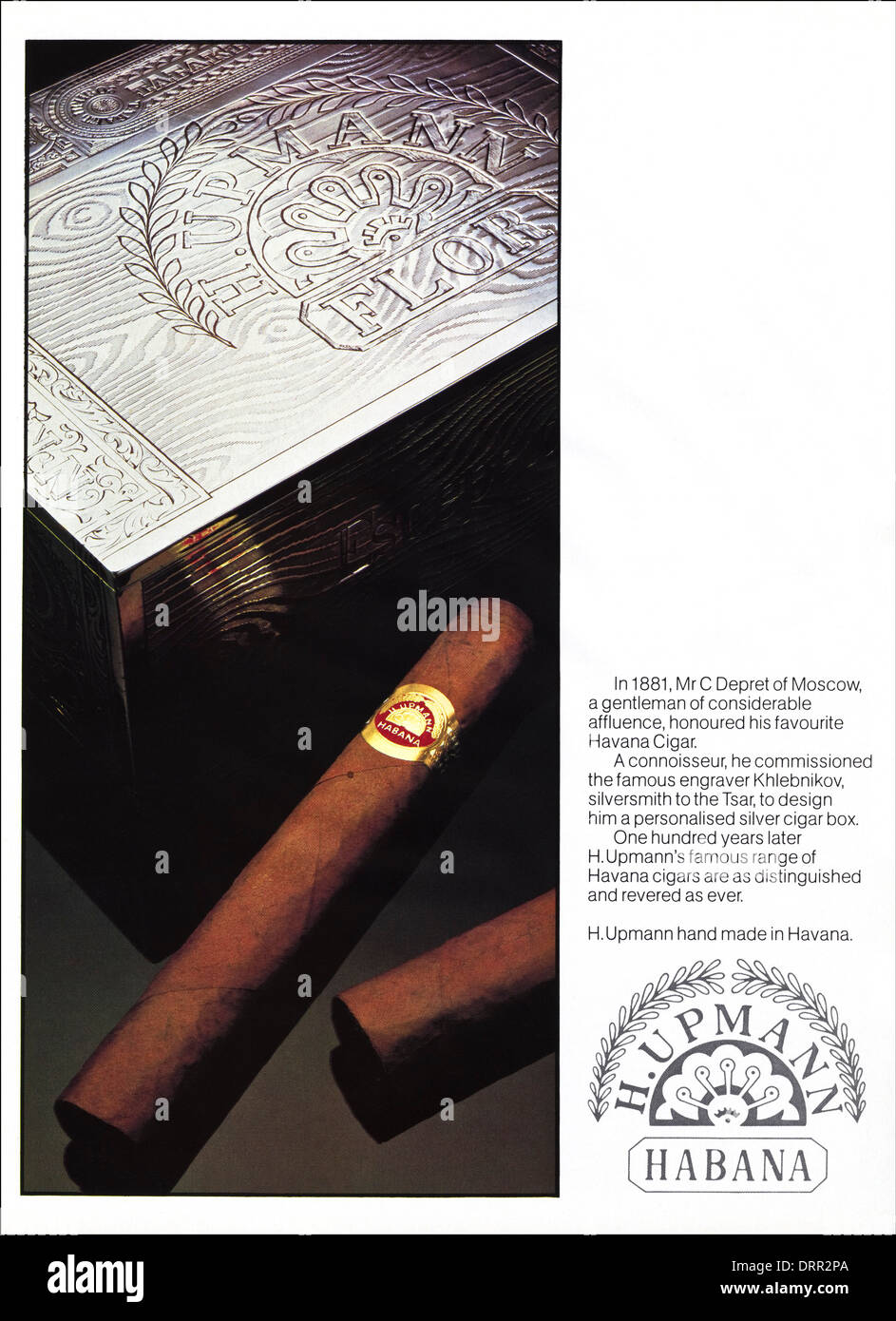 Anni ottanta annuncio rivista pubblicità HABANA sigari Avana da H. Upmann, annuncio circa 1983 CUBA Foto Stock