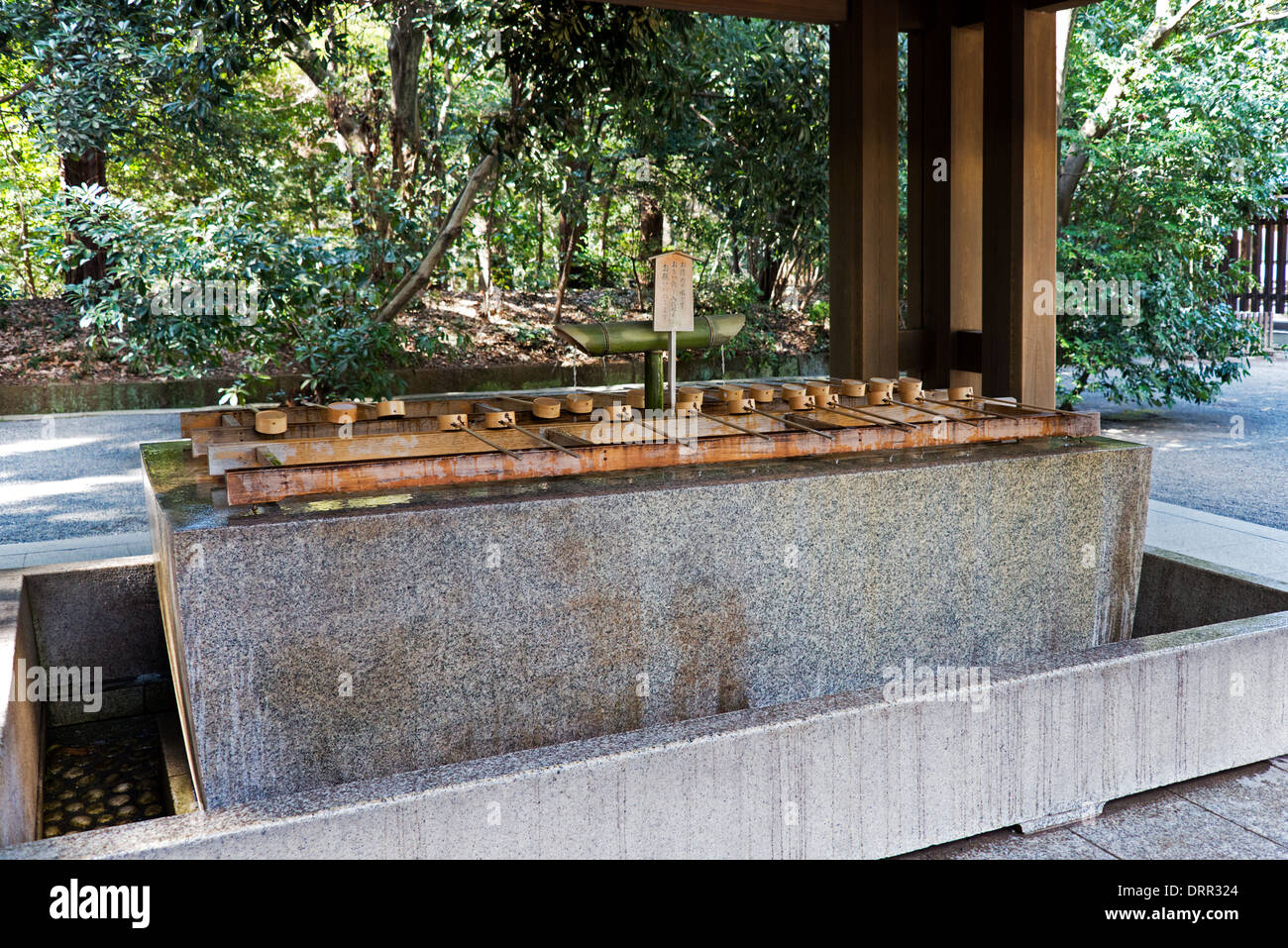 Rituale della stazione di pulitura, il Tempio di Meiji, Tokyo, Giappone Foto Stock
