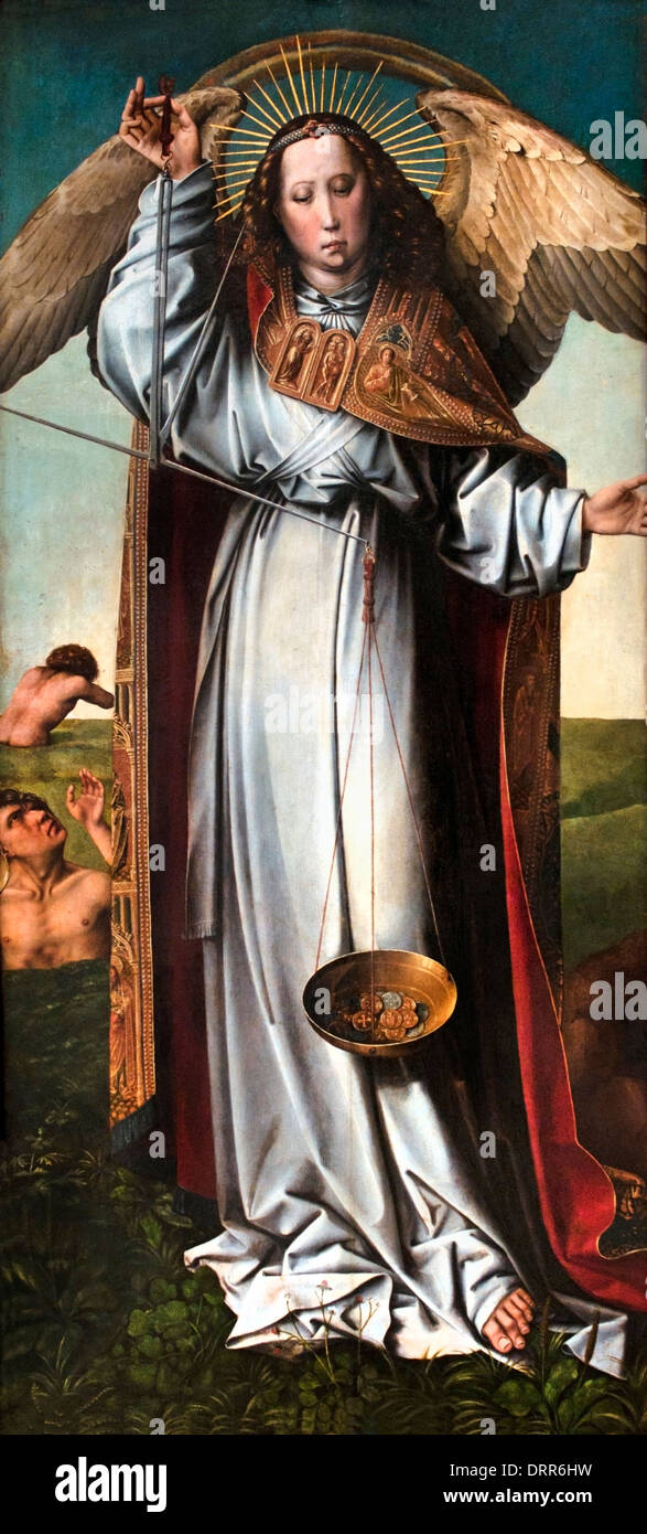Frammento di una pala d altare del Giudizio Universale , l'Arcangelo Michele 1500 Colijn de Coter belga fiamminga del Belgio Foto Stock