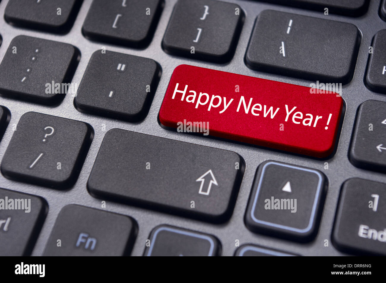 Felice anno nuovo messaggio, tastiera tasto invio Foto Stock