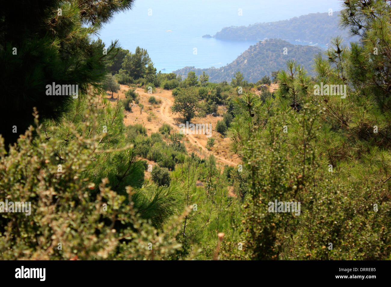 La vista delle montagne come si vede dal modo Lycian vicino Oludeniz Foto Stock