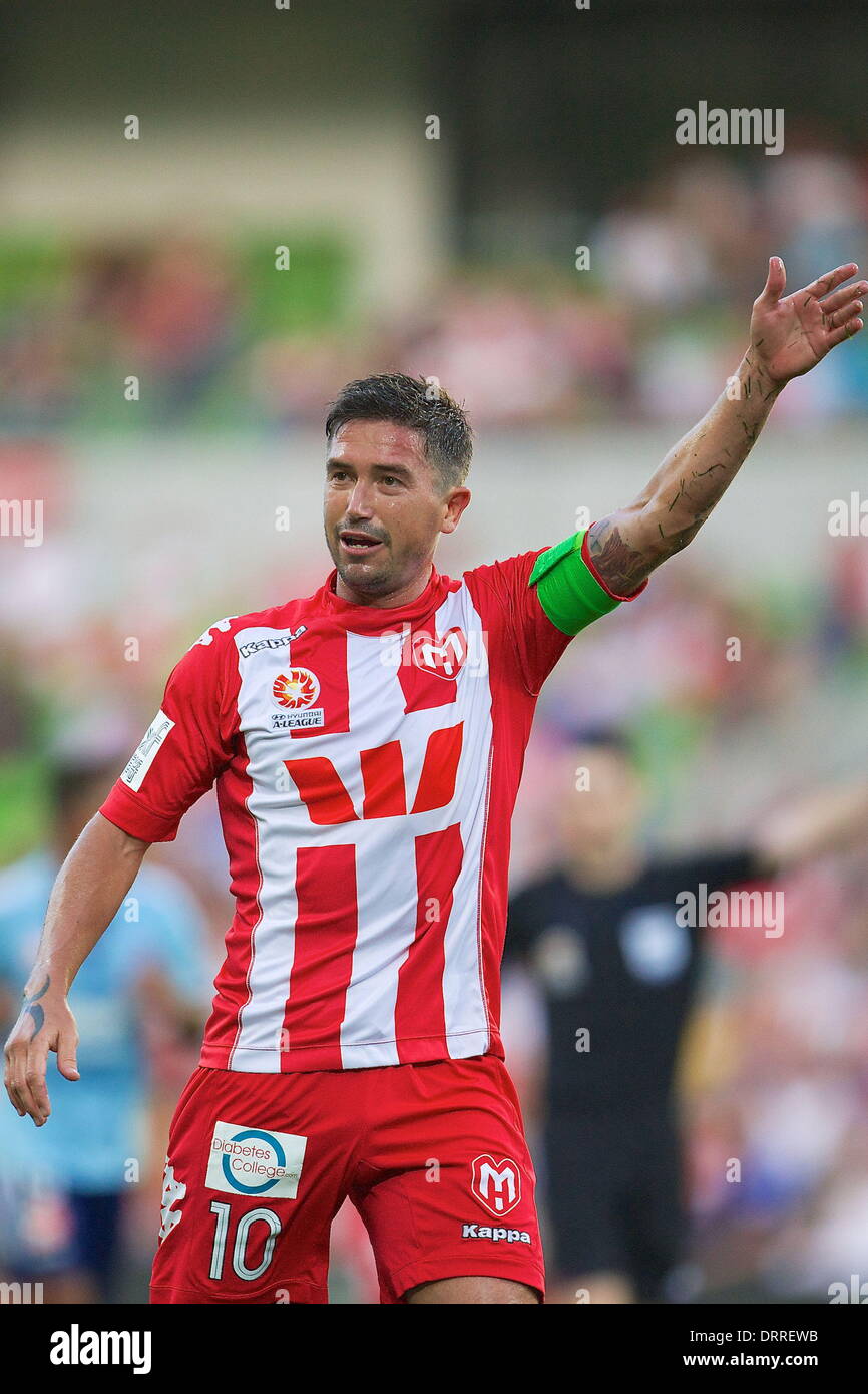 Melbourne, Australia. 31 gennaio, 2014. Azione durante il round 17 match tra cuore di Melbourne e Sydney FC durante l'australiano Hyundai un-League stagione 2013/2014 al Etihad Stadium. Credito: Tom Griffiths/ZUMA filo/ZUMAPRESS.com/Alamy Live News Foto Stock