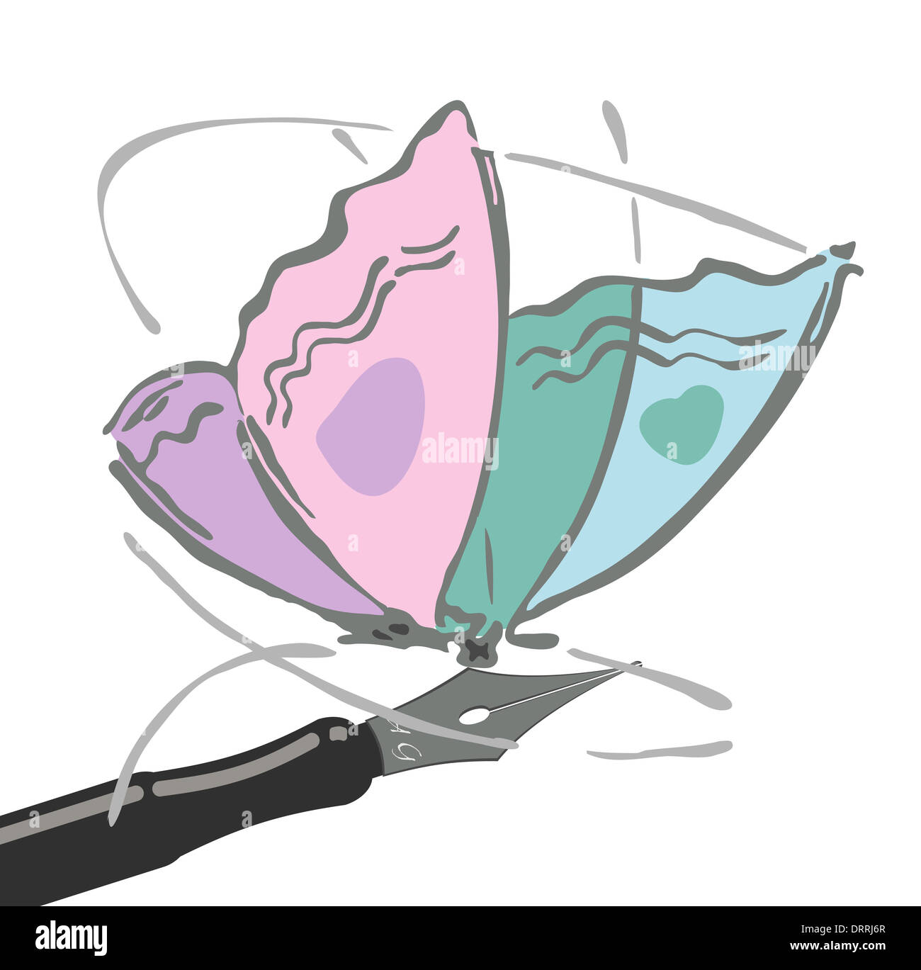 Butterfly si siede su un inchiostro della penna. Vettore di stock Foto Stock