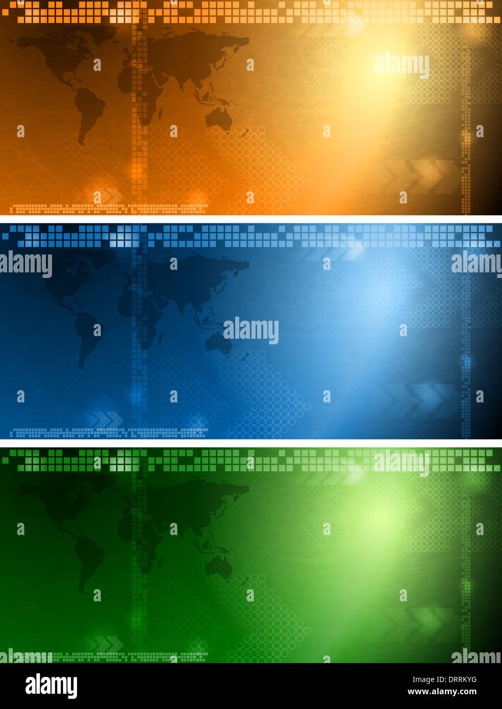 Set di tech banner con mappa del mondo Foto Stock Set di tech banner con mappa del mondo Foto Stock