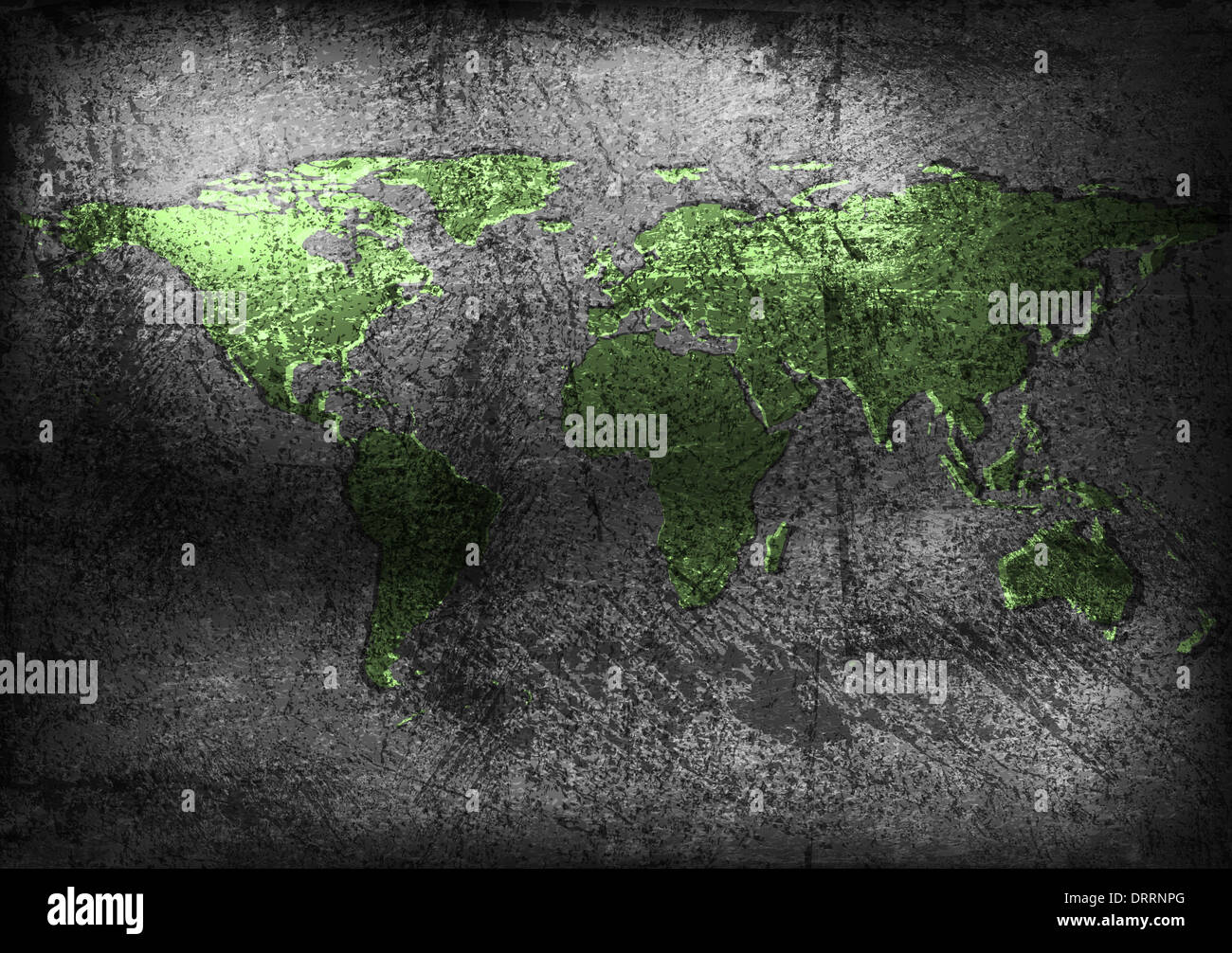 Mappa del mondo sul vecchio muro grigio Foto Stock Mappa del mondo sul vecchio muro grigio Foto Stock