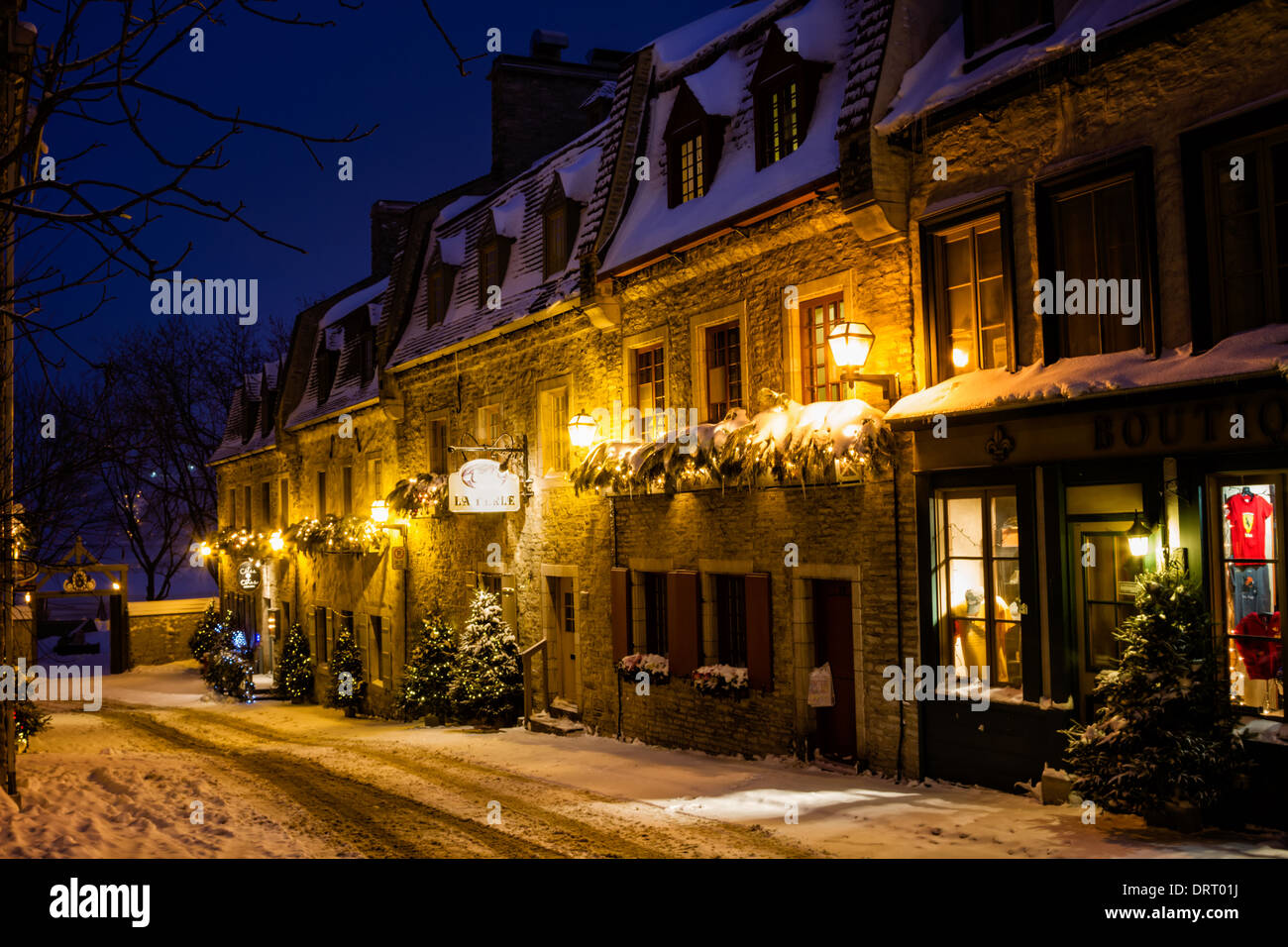 Sous-le-Fort durante il Natale, la città bassa e la città di Quebec, Canada Foto Stock