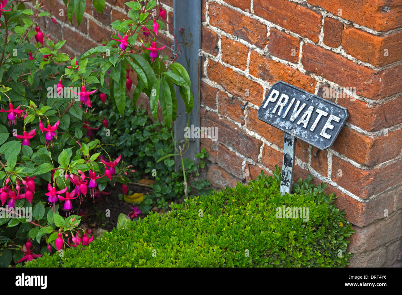Segno privato nella siepe di bosso Foto Stock