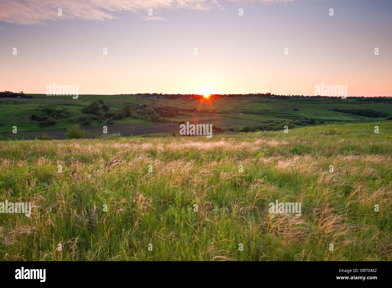 Vista sulla campagna al tramonto Foto Stock