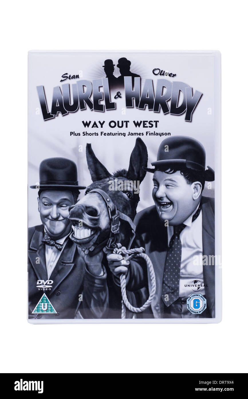 Un classico Laurel e Hardy film DVD su sfondo bianco Foto Stock