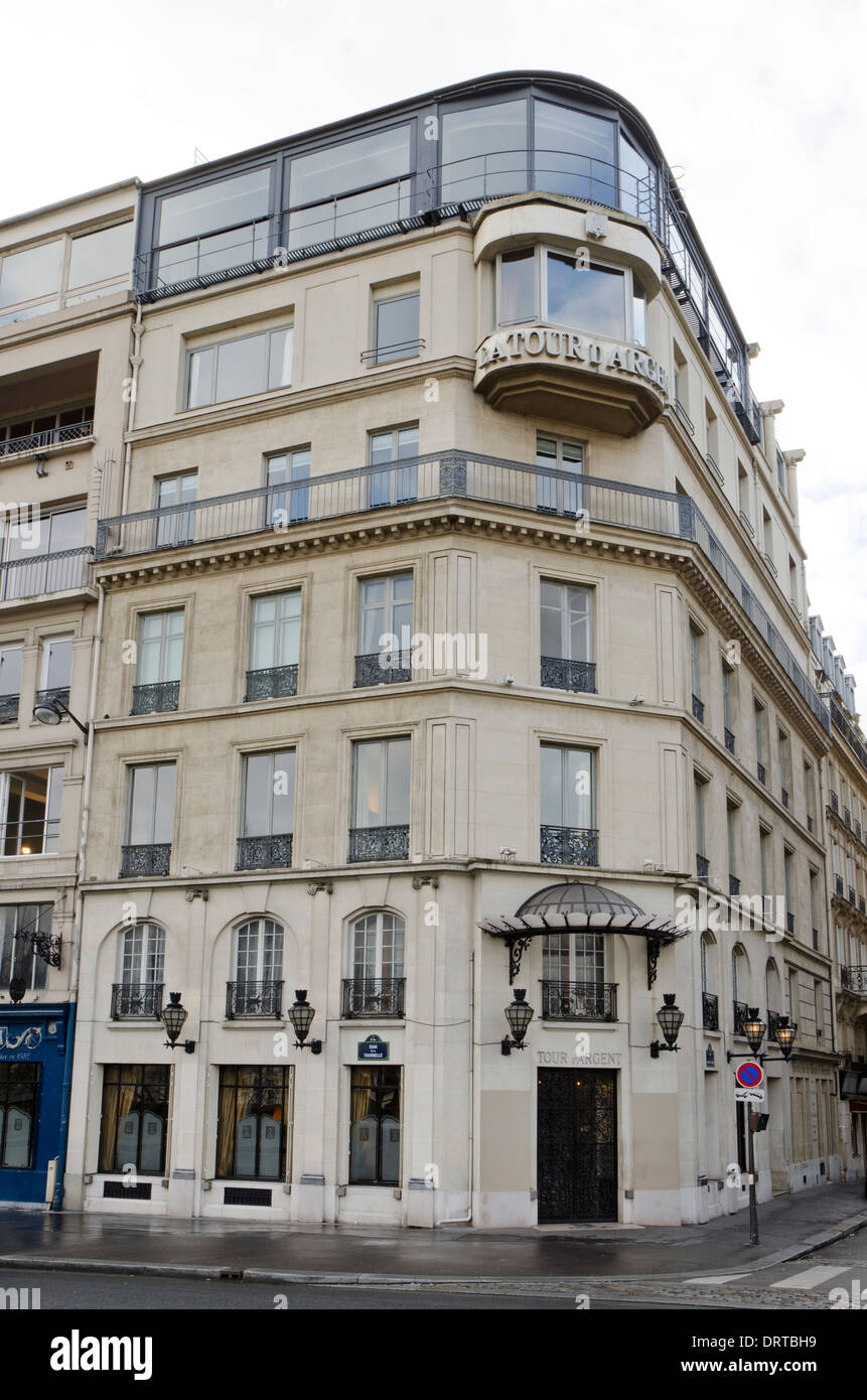 Facciata di La Tour d'Argent (Silver) Tower hotel ristorante a Parigi, Francia. Foto Stock