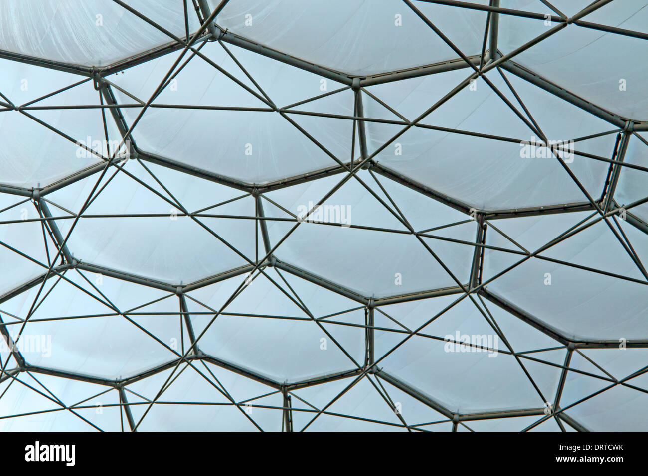 Tetto di un Eden Project biome: Il hexangle e struttura pentagonale guardando dall'interno. Foto Stock