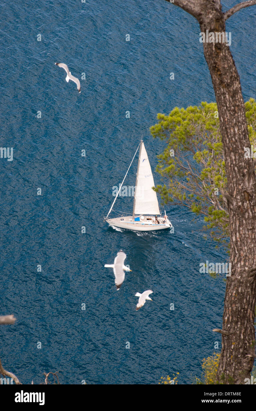 Barca a Vela Barca a vela sul lato di un'isola Foto Stock