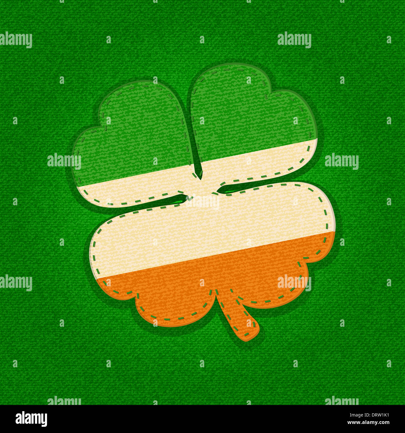 Shamrock etichetta in irlandese di colori su una verde sfondo testurizzata Foto Stock