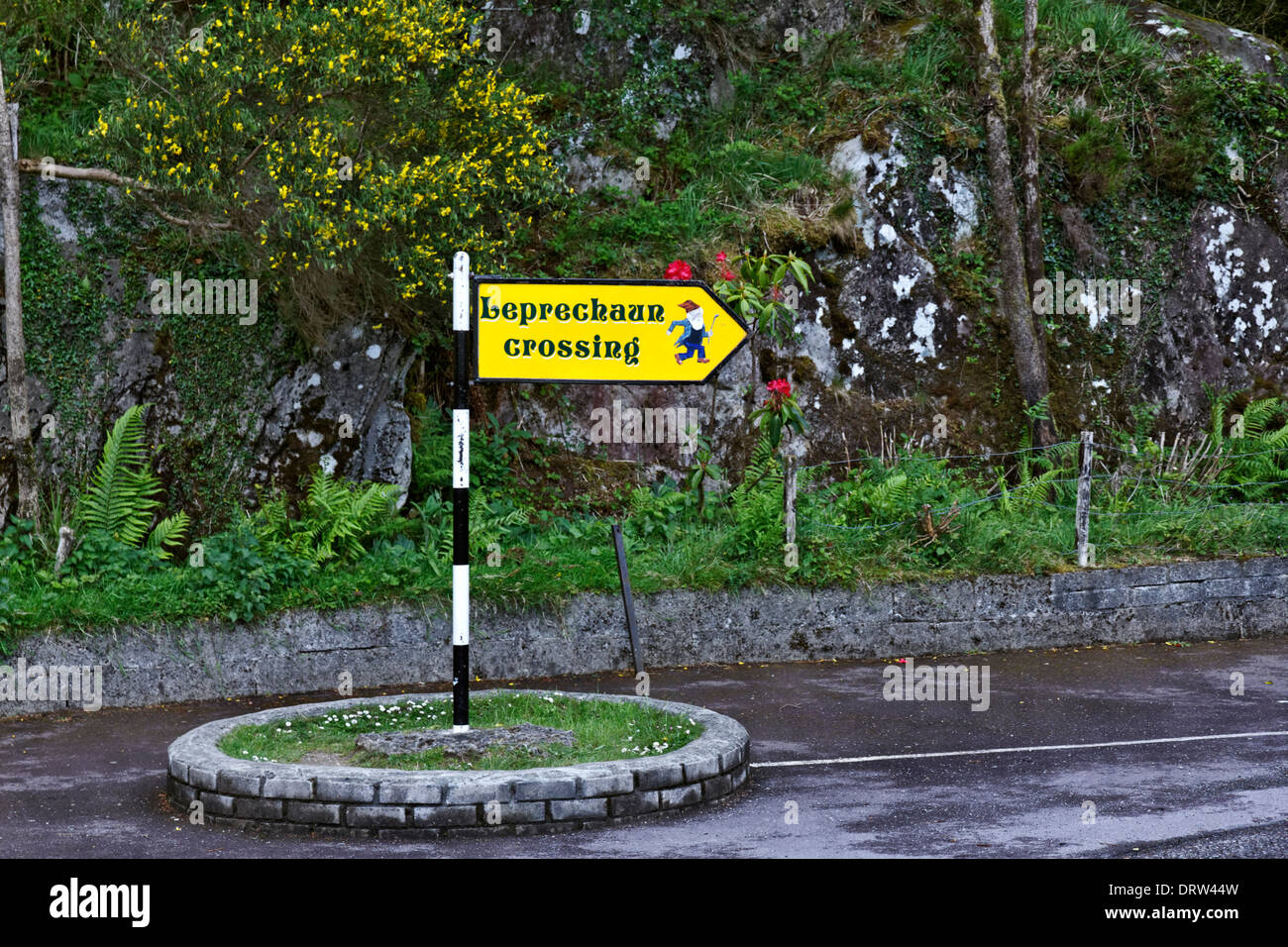 Attraversamento Leprechaun segno sull'anello di Kerry, la Contea di Kerry, Irlanda Foto Stock