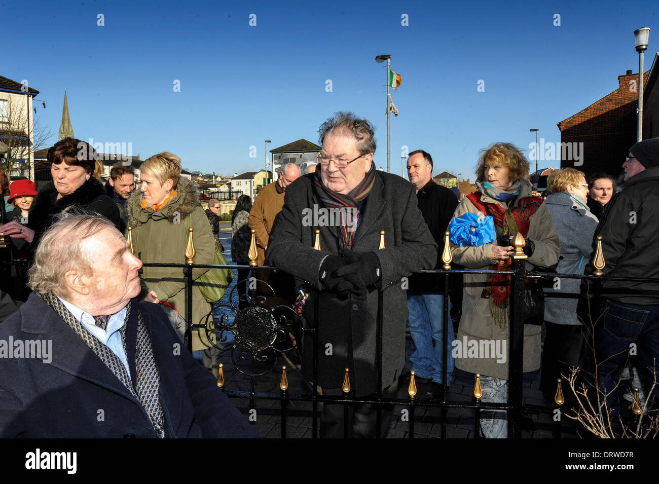 Derry, Londonderry, Irlanda del Nord, Regno Unito, 2 Feb 2014 - domenica sanguinante marzo per la giustizia. Migliaia di persone, comprese le famiglie e i parenti e i sostenitori di raccogliere in Derry per ripercorrere il percorso dei diritti civili marzo il 30 gennaio 1972 quando 13 civili sono stati sparato e ucciso da British paracadutisti, in quello che è diventato noto come Bloody Sunday. Credito: George Sweeney/Alamy Live News Foto Stock
