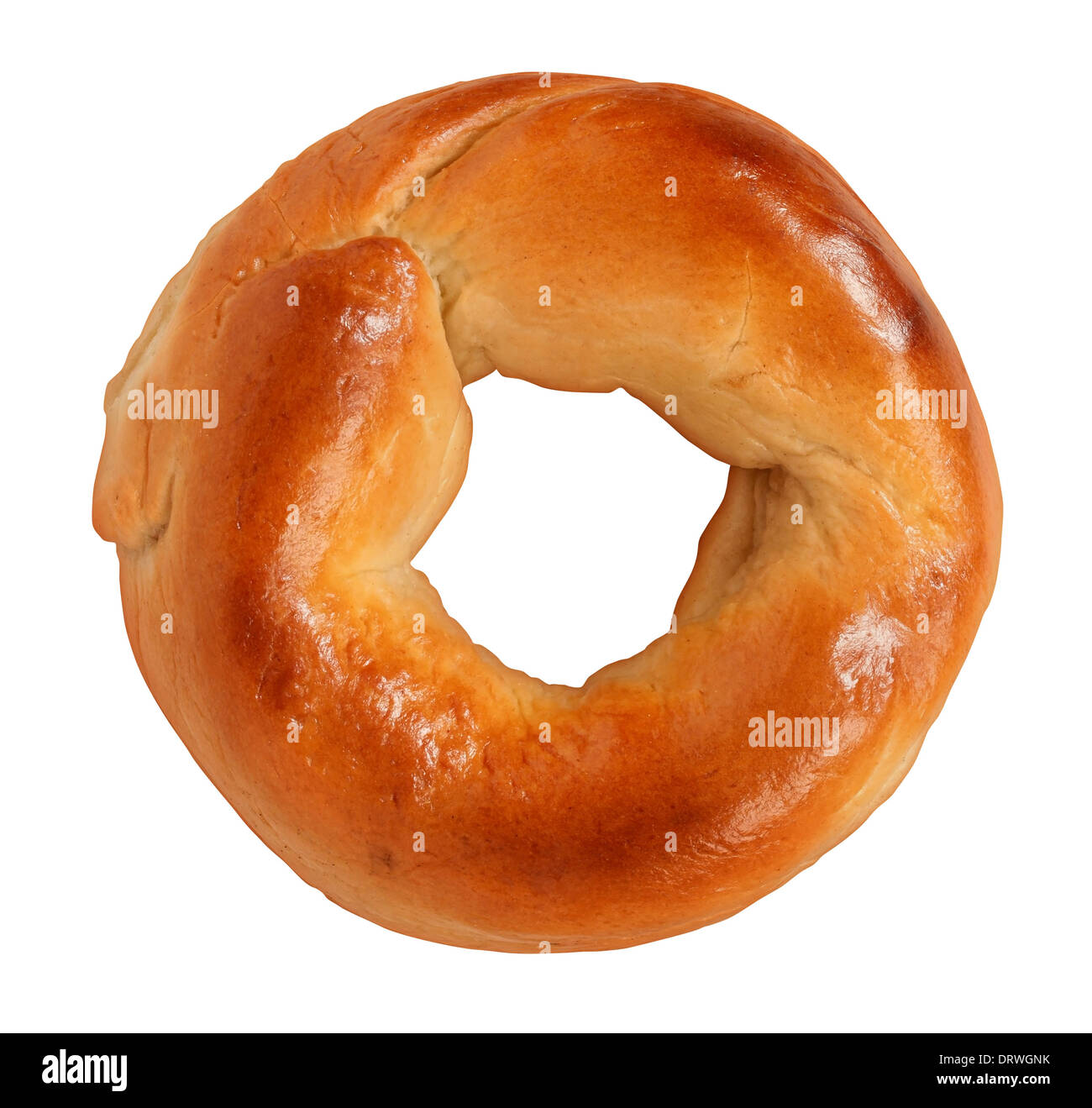 Bagel isolato su uno sfondo bianco fatta di gustose deliziosa pasta fragrante come un classico a forma di cerchio simbolo alimentare delle colazioni tradizionali beni cotti al forno e il vecchio prodotto di pane. Foto Stock