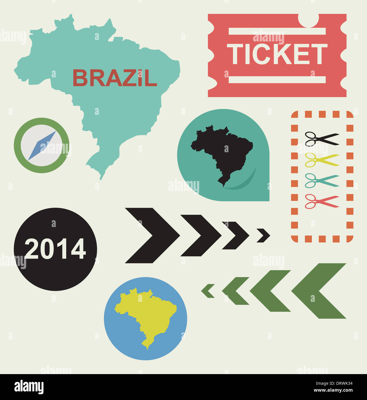 Brasile 2014 flat web design icone isolato con tracciati di ritaglio. Foto Stock
