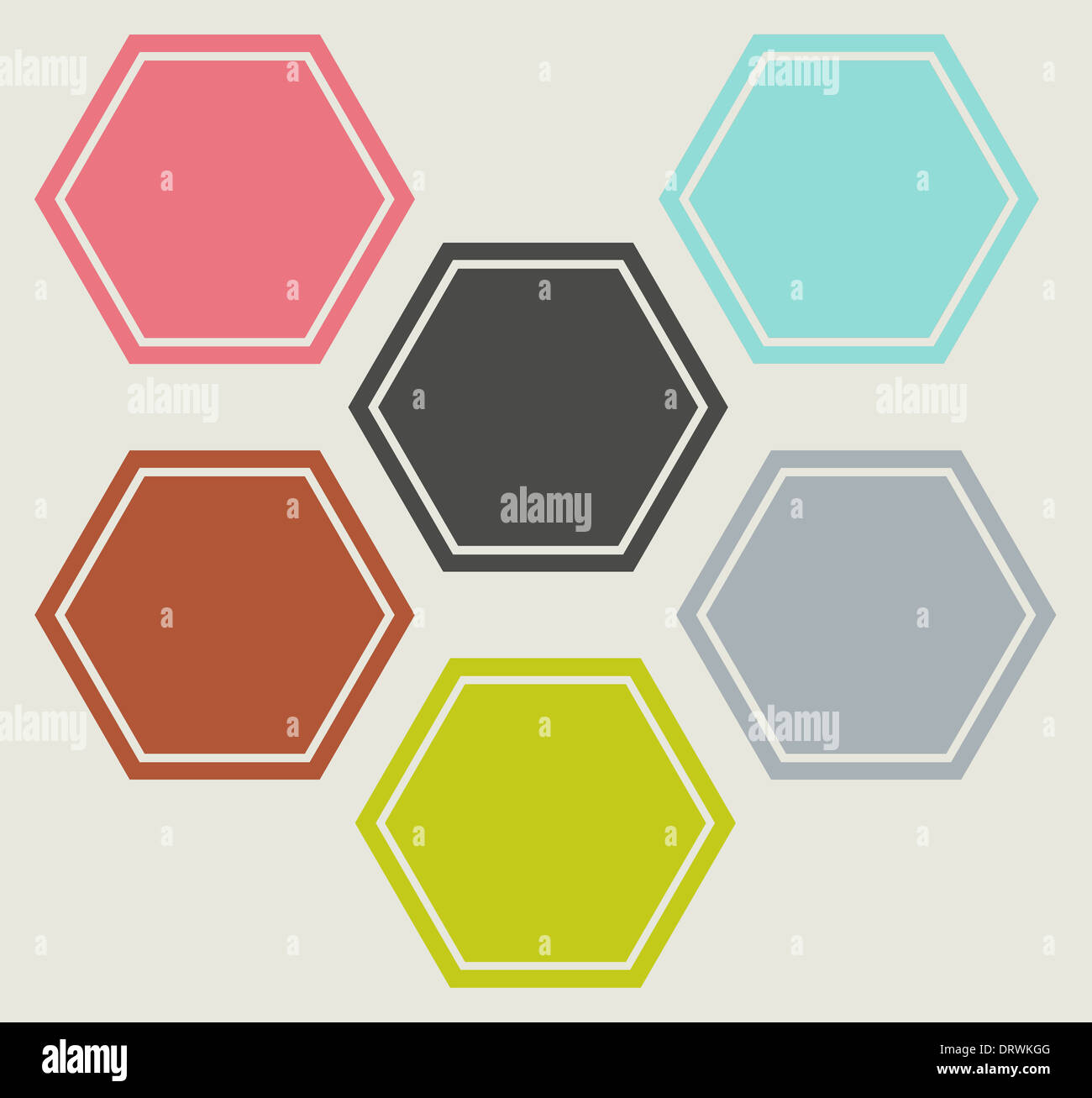 Set di forma esagonale flat web design icone in diversi colori. Foto Stock