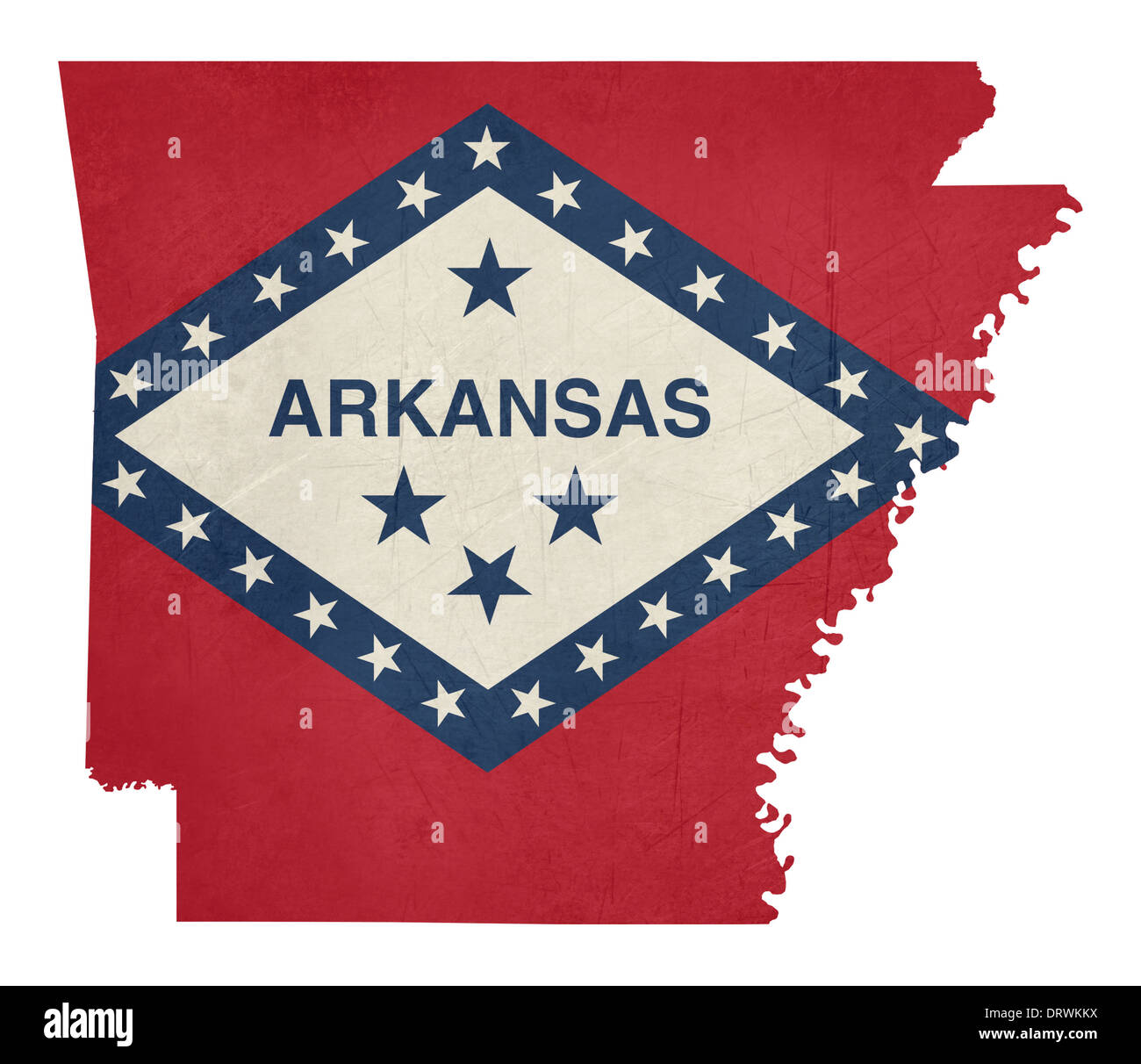 Stato grunge di Arkansas bandiera mappa isolato su uno sfondo bianco, U.S.A. Foto Stock