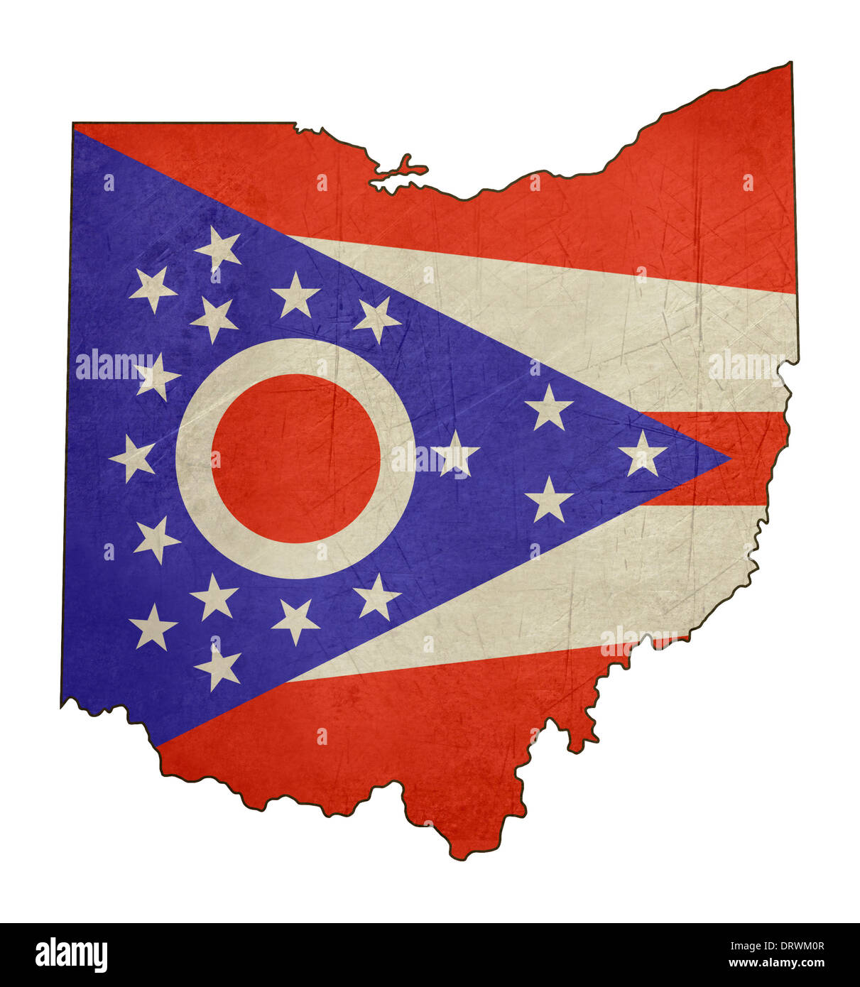 Grunge stato dell'Ohio bandiera mappa isolato su uno sfondo bianco, U.S.A. Foto Stock