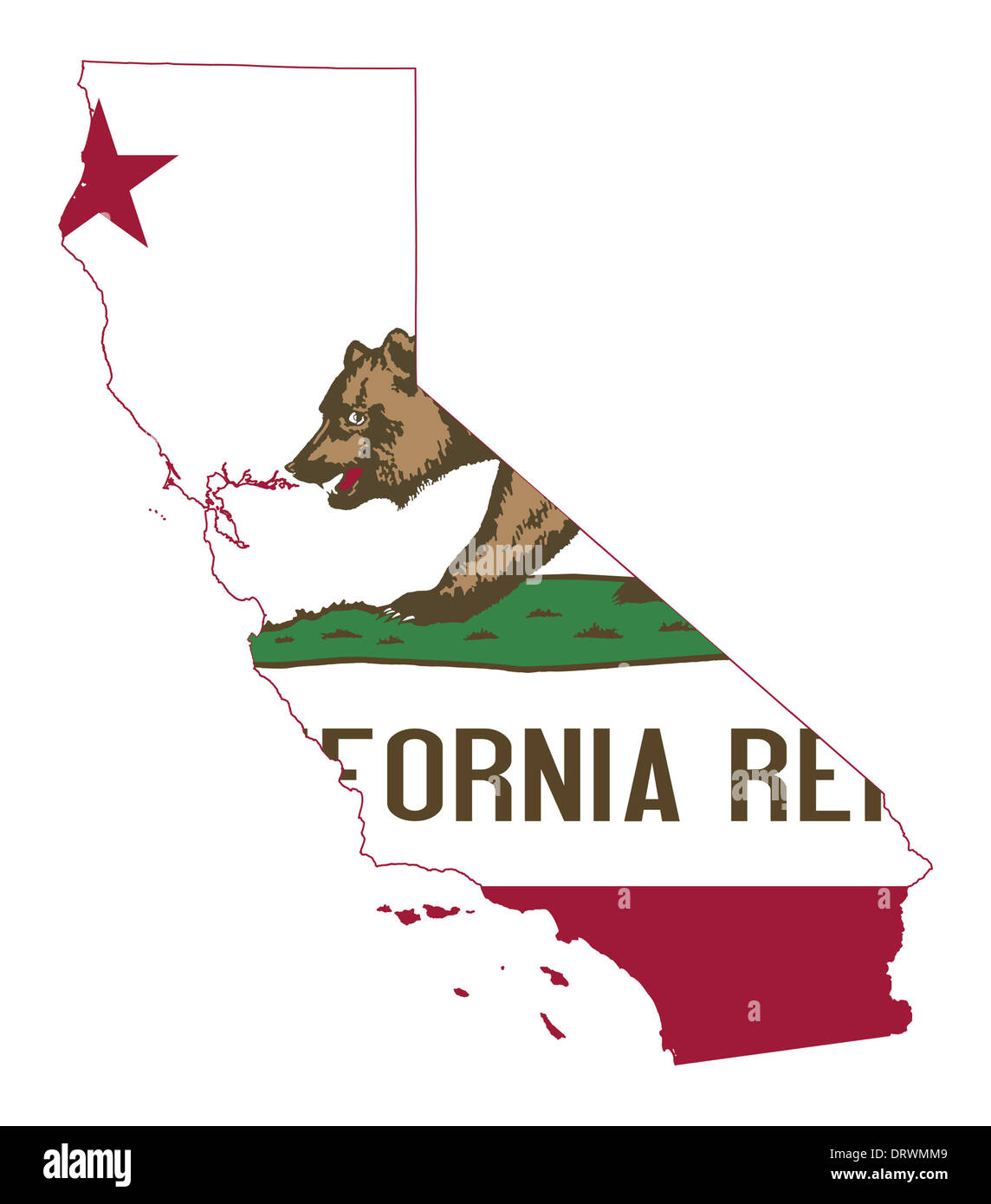 Stato della California bandiera mappa isolato su uno sfondo bianco, U.S.A. Foto Stock