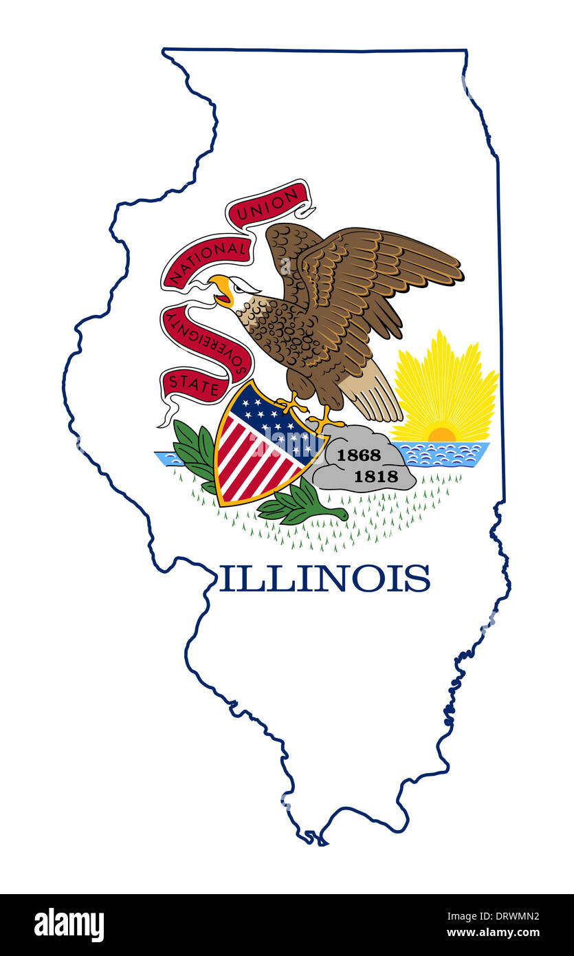 Stato di Illinois bandiera mappa isolato su uno sfondo bianco, U.S.A. Foto Stock