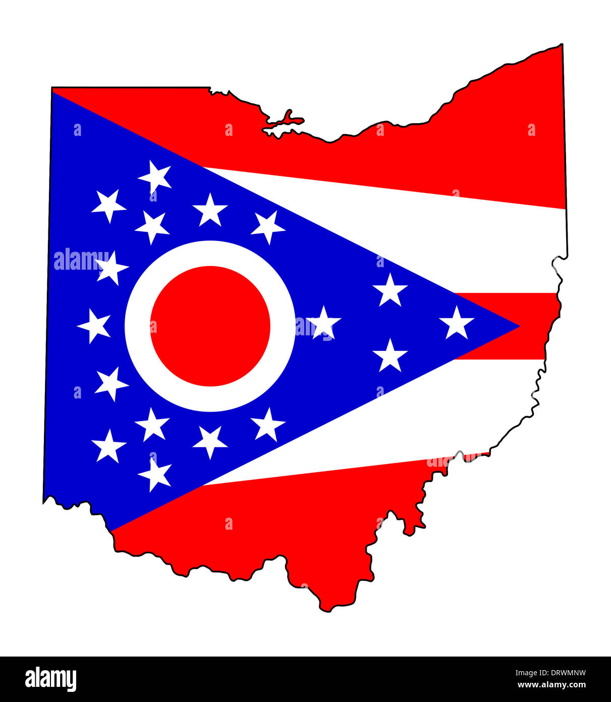 Stato dell'Ohio bandiera mappa isolato su uno sfondo bianco, U.S.A. Foto Stock