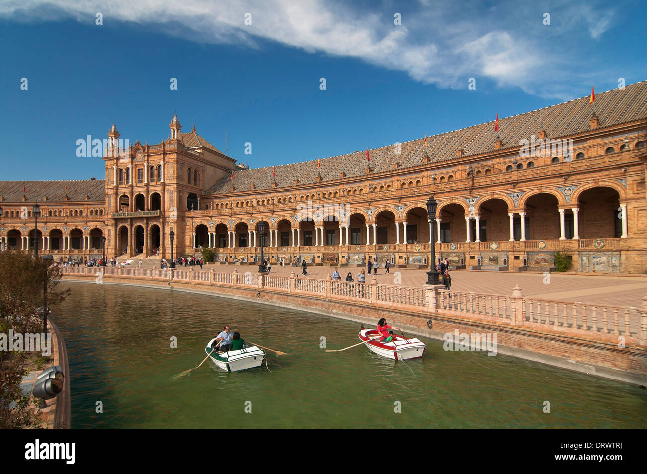 Plaza de Espana e barche, Siviglia, regione dell'Andalusia, Spagna, Europa Foto Stock