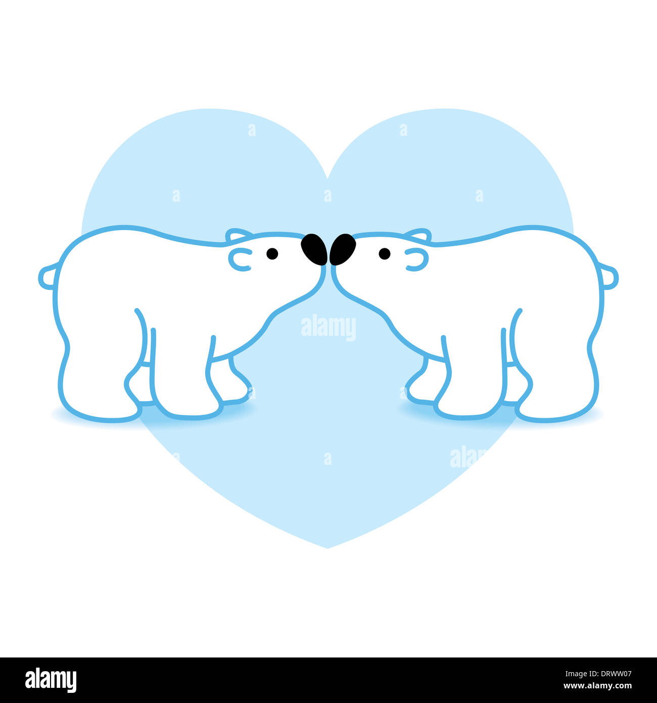Due Rosa Blu artico orsi polari con nasi nero bacio nel cuore sfondo grafico Foto Stock