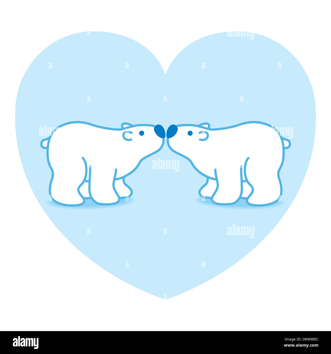 Due Rosa Blu artico orsi polari con nasi blu Kissing nel cuore sfondo grafico Foto Stock