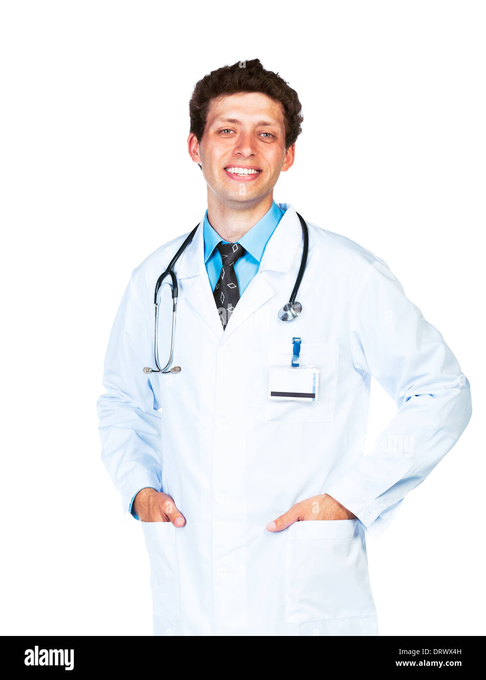 Ritratto del medico sorridente su sfondo bianco Foto Stock