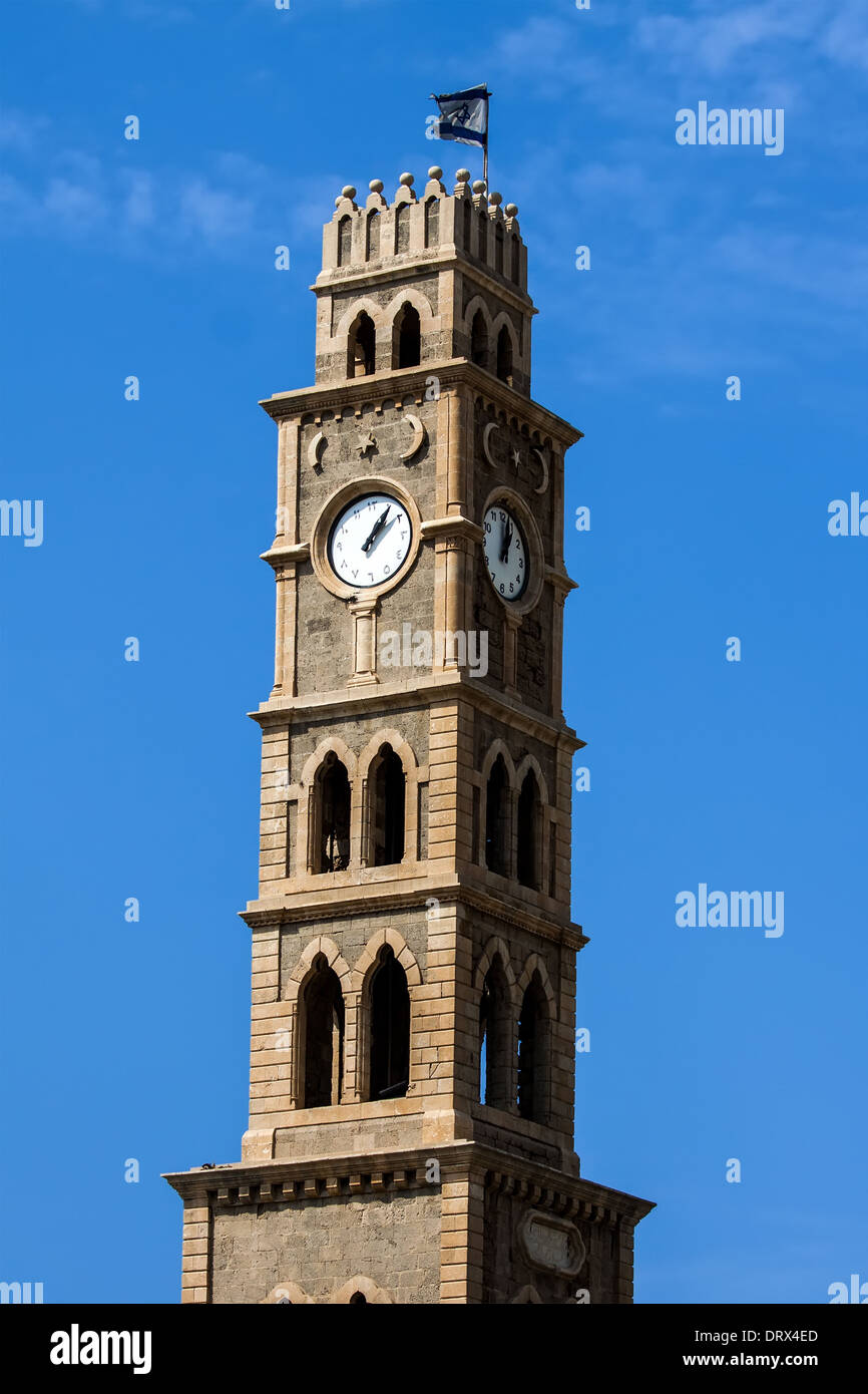 Han El-Umdan,vecchia torre dell orologio Akko,Israele Foto Stock