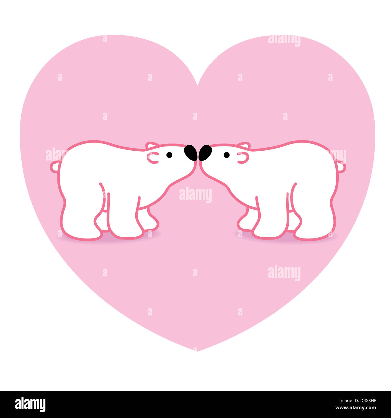 Due Artico Rosa orsi polari con nasi nero bacio nel cuore sfondo grafico Foto Stock