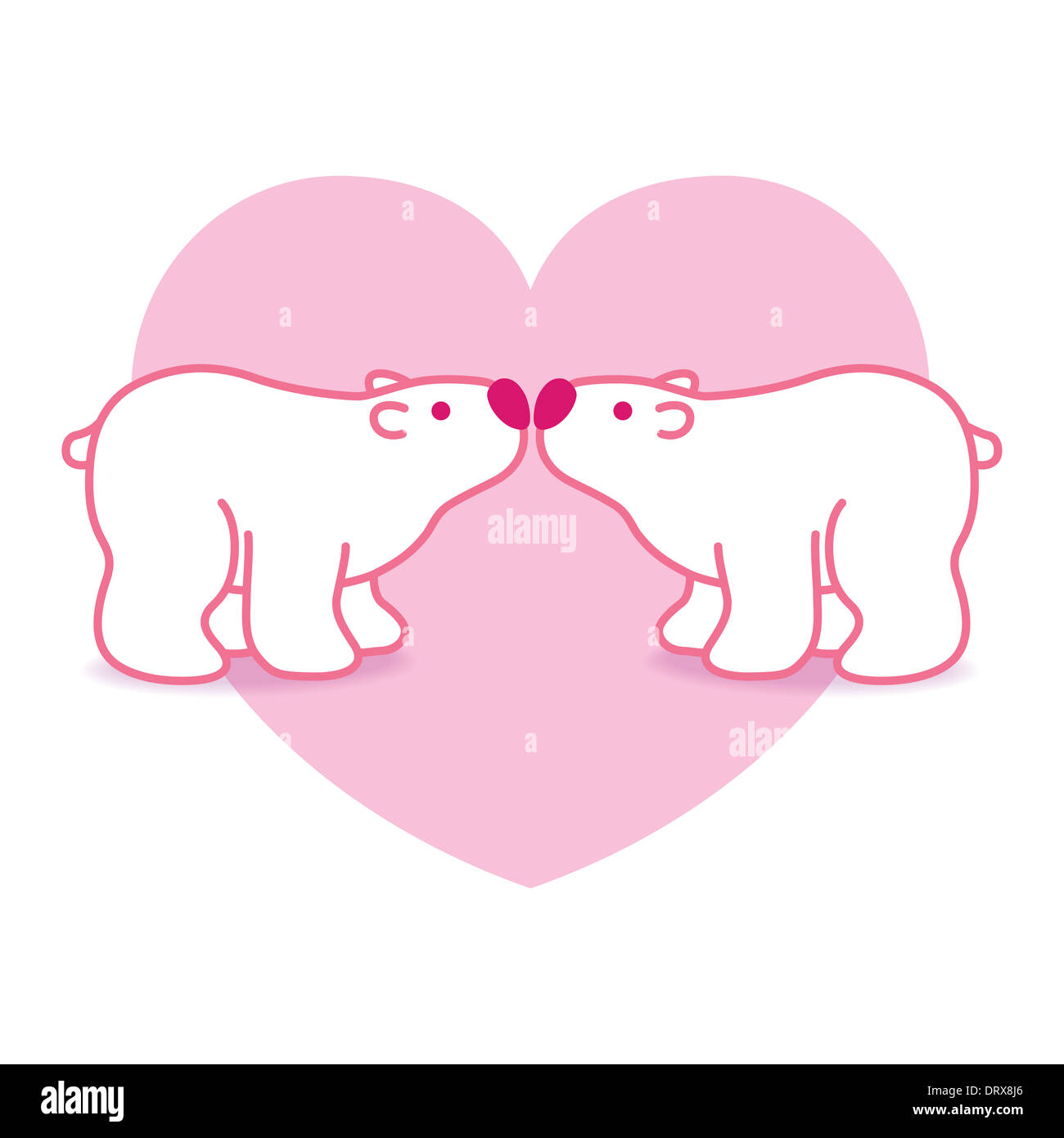 Due Artico Rosa orsi polari con nasi Rosa Kissing nel cuore sfondo grafico Foto Stock