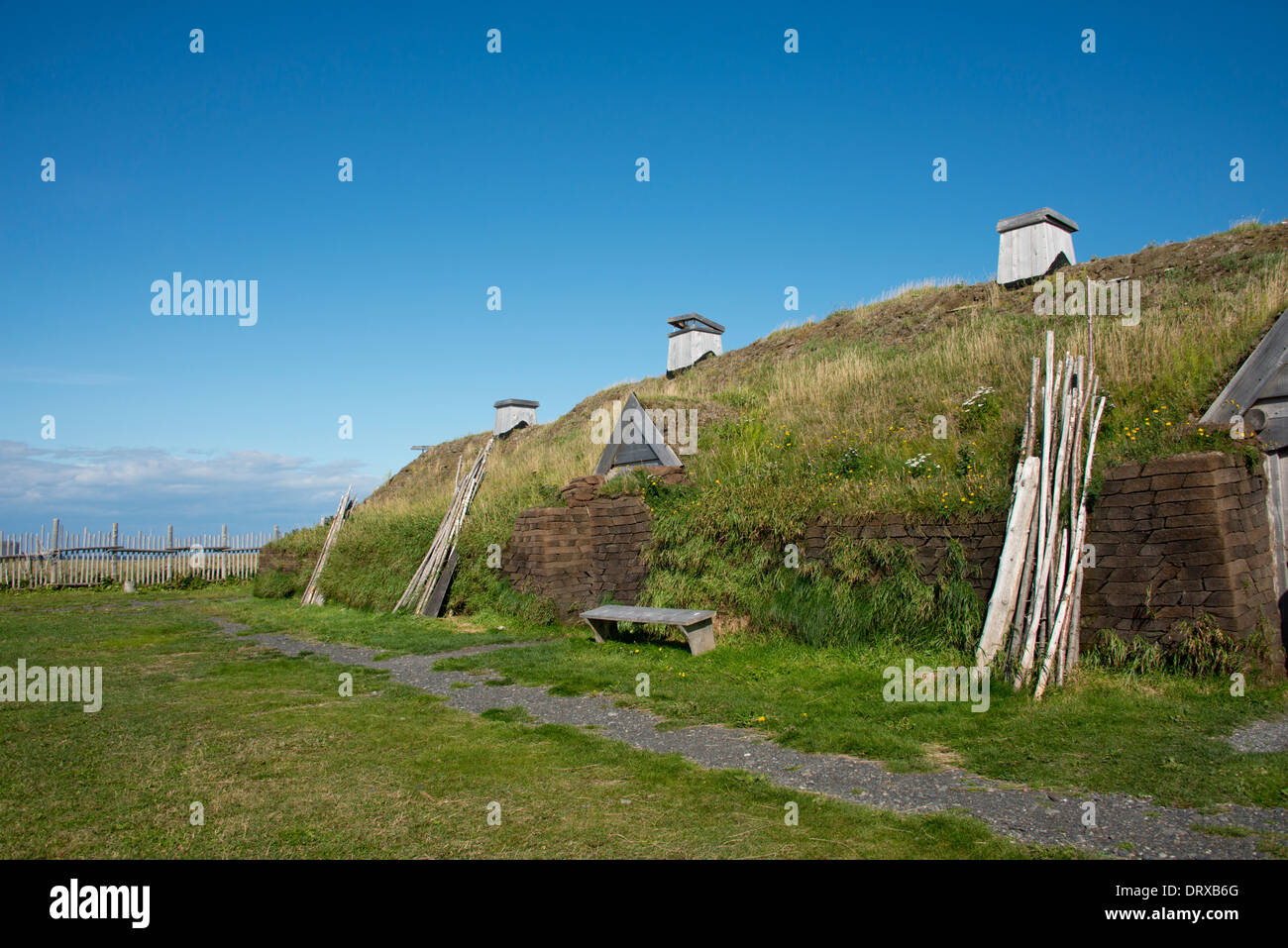 Canada, Terranova, L'Anse aux Meadows National Historic Site. Solo noto sito Viking in Nord America. Foto Stock