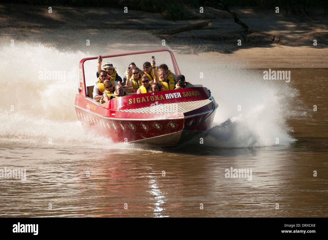 Sigatoka River Safari jet boat tour, isola di Viti Levu, Fiji. Foto Stock