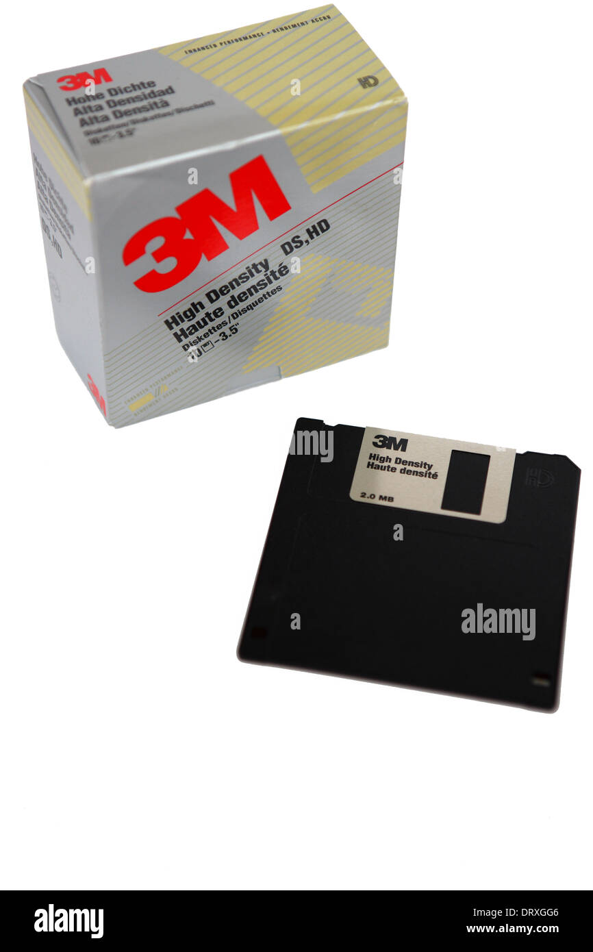 Floppy disk e 3M scatola di archiviazione Foto Stock