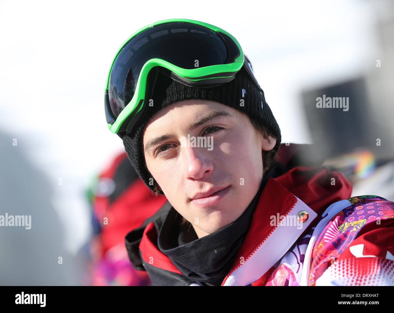 Sochi, Russia. 04 feb 2014. Snowboarder Mark McMorris del Canada si è visto durante la Slopestyle formazione ufficiale in Rosa Khutor Extreme Park a Sochi, Russia, 04 febbraio 2014. I Giochi Olimpici Invernali 2014 in Sochi esegui dal 07 al 23 febbraio 2014. Foto: Michael Kappeler/dpa/Alamy Live News Foto Stock