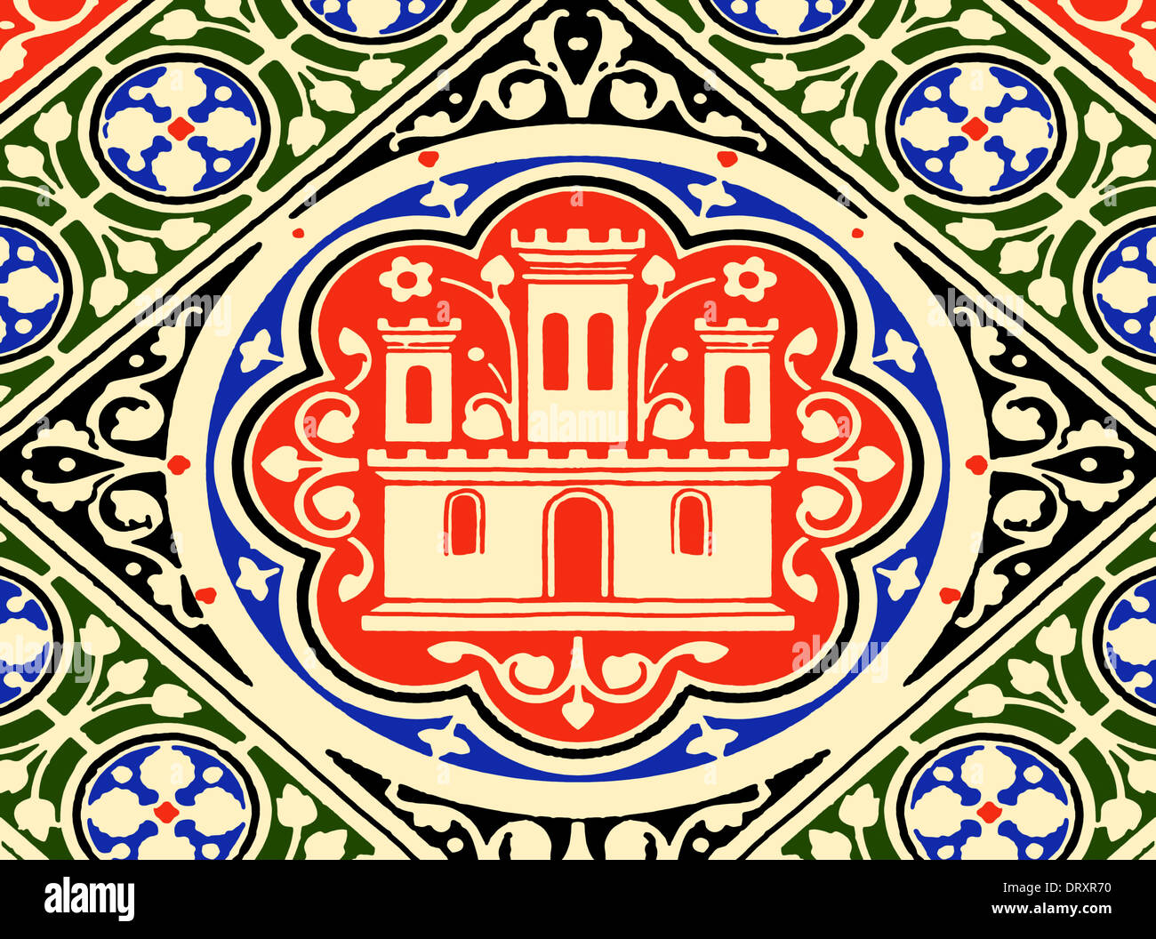 Parigi, Francia. Il castello di mosaico sul pavimento della Sainte Chapelle nella cappella superiore. Illustrazione Digitale da foto originale. Foto Stock