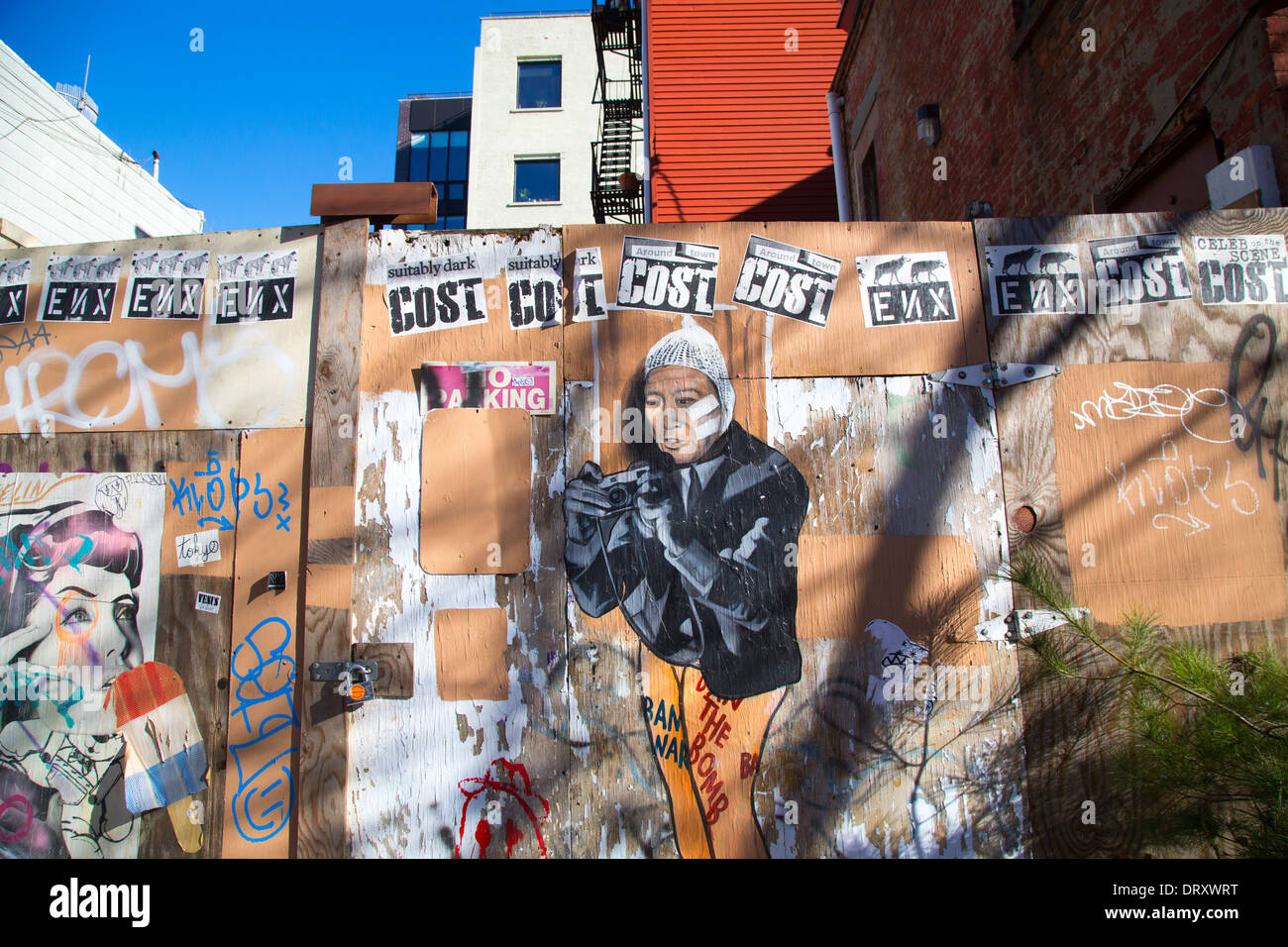 Graffiti su un muro, Williamsburg, Brooklyn, New York Foto Stock