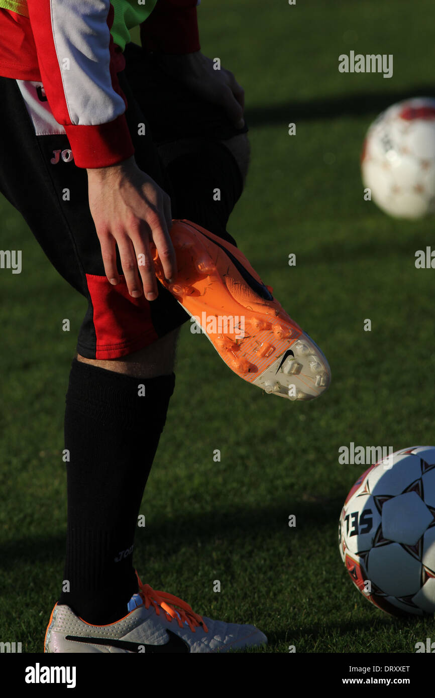 Calcio atmosfera generico stivali Foto Stock