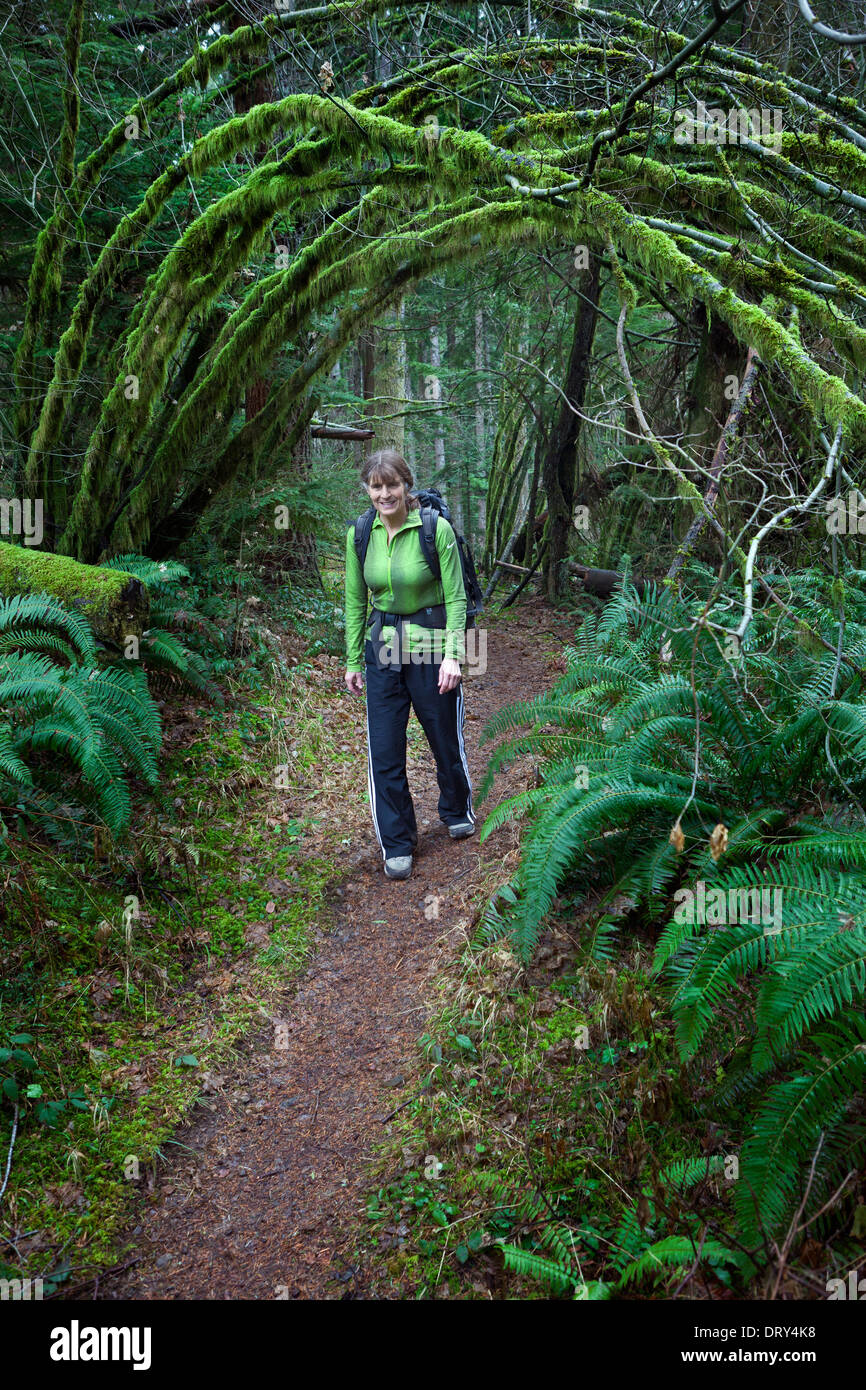 WA09478-00...WASHINGTON - escursionista su un sentiero vista parte della montagna di Tiger Trail System in Issaquah Alpi. Foto Stock