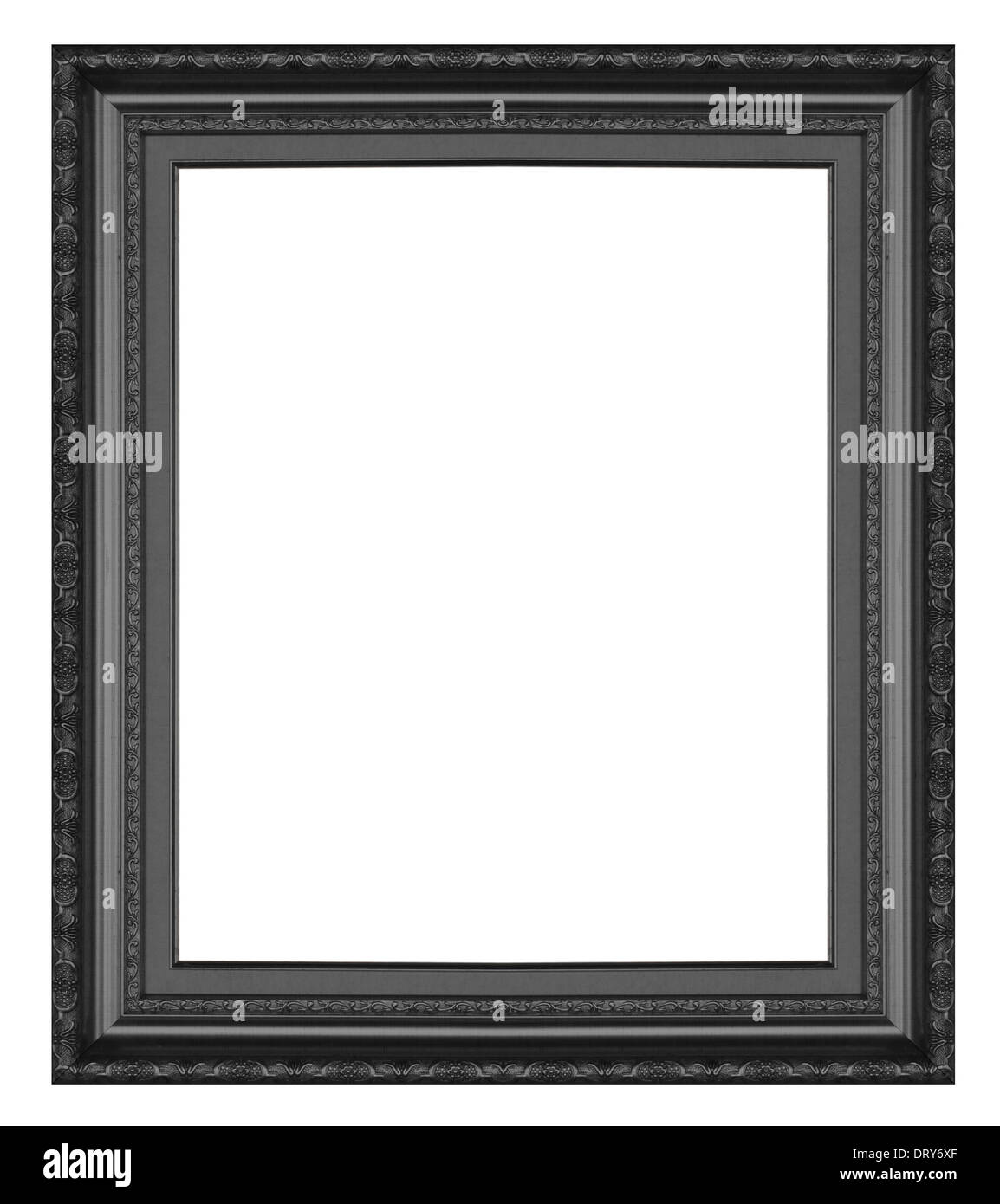 Antica cornice nera parete, sfondo, oggetti decorativi isolato sullo sfondo bianco. Foto Stock