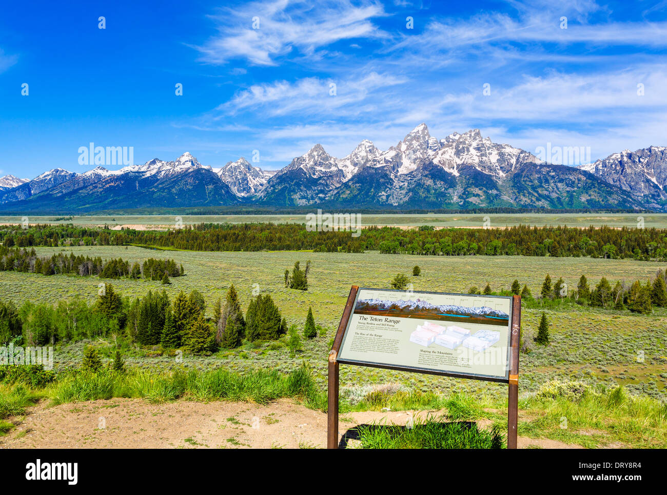 Grand Tetons dalla Teton View si affacciano, Grand Teton National Park, Jackson Hole valley, Wyoming USA Foto Stock
