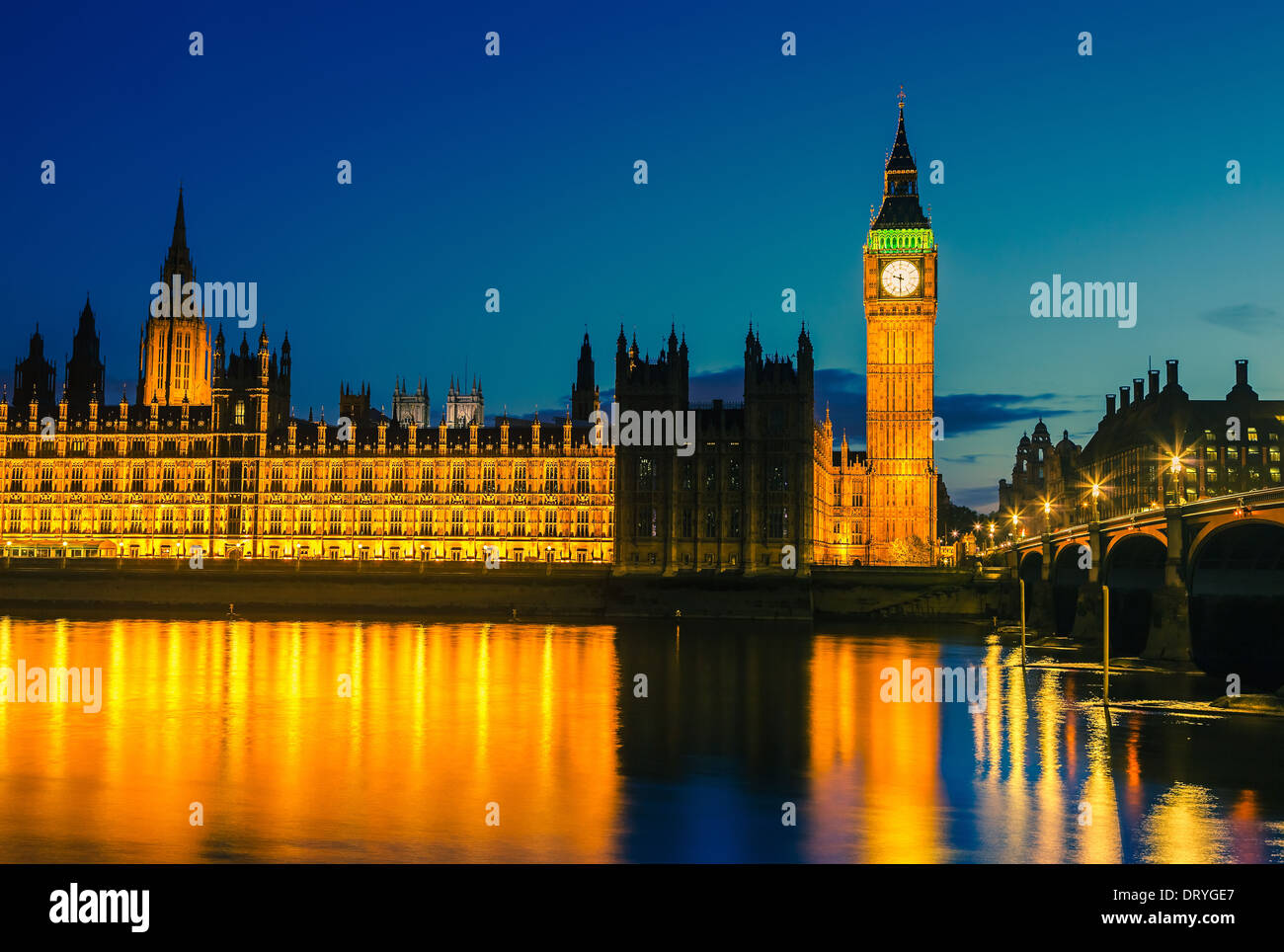 Case del Parlamento di notte, Londra Foto Stock
