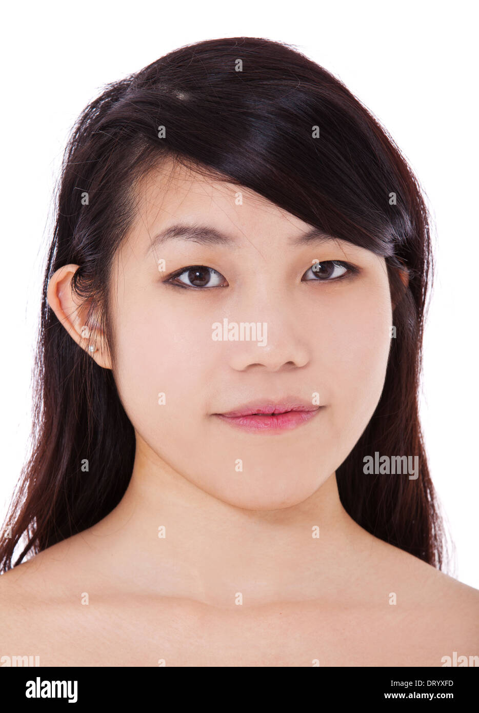 Ritratto di un attraente ragazza asiatica. Tutto su sfondo bianco. Foto Stock