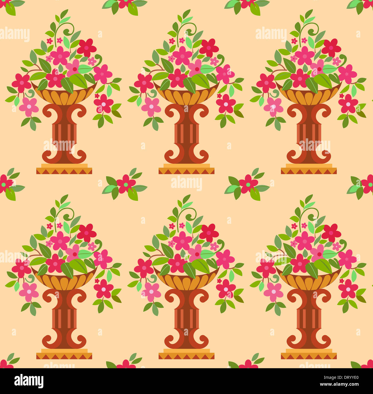 Vaso di fiori rosa seamless (wallpaper). Illustrazione Vettoriale Foto Stock