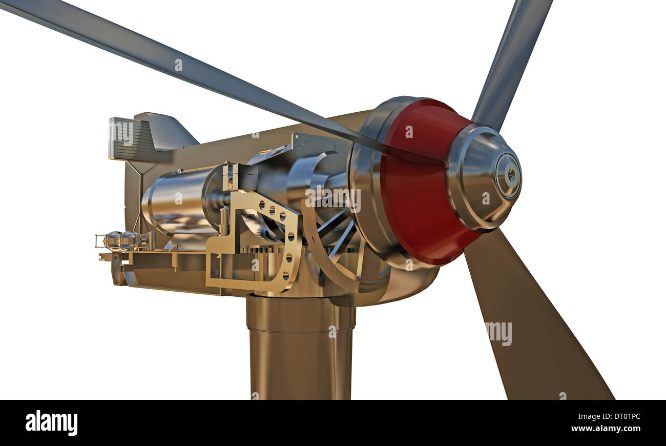 Turbina eolica sezione isolata su sfondo bianco Foto Stock