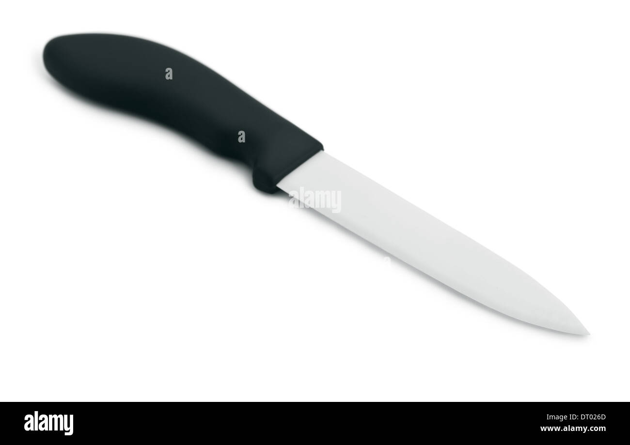 Bianco di ceramica coltello da cucina isolato su bianco Foto Stock
